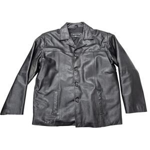 Pelle Cuir Canada Mens XL Black Leather Jacket Quilted Lining Button Up